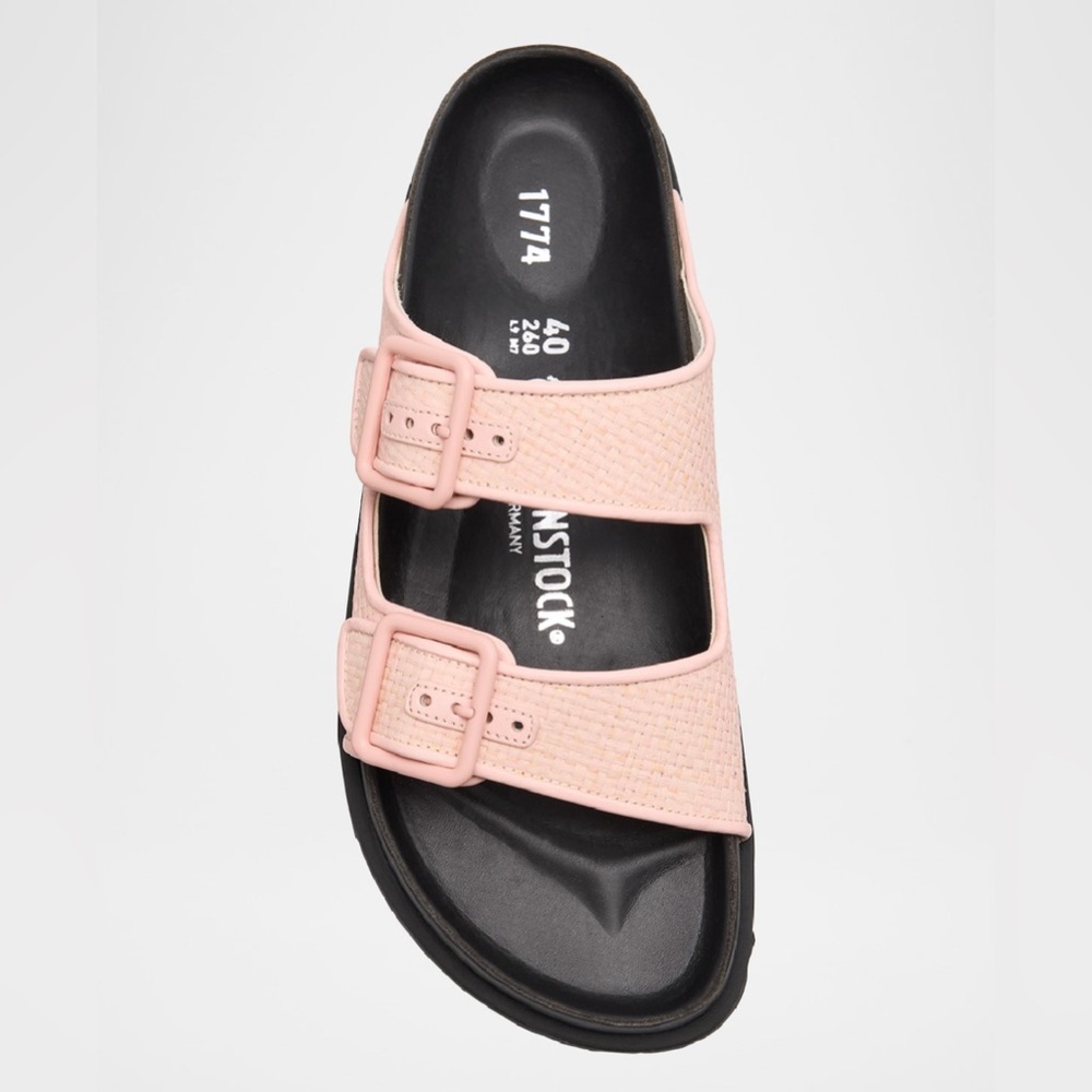 1774 BIRKENSTOCK Arizona Raffia Luxe Slide Sandal Chintz Rose Pink New NWT - Picture 9 of 17